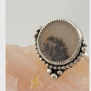 DENDRITIC AGATE GEMSTONE HANDMADE STERLING SILVER SIZE 8